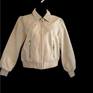 Nine West Beige Bomber Jacket with Zip Pockets